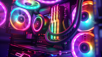 RGB lit internal view of a desktop gaming computer.