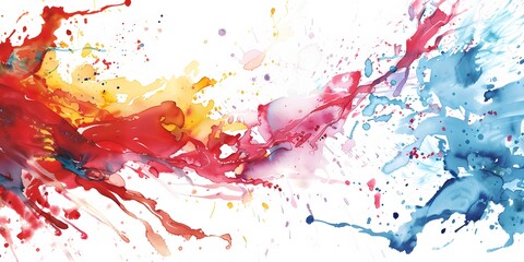 Abstract Watercolor Splashes of Red, Yellow, Blue, and Pink