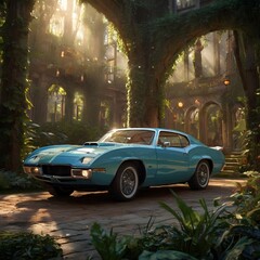 Naklejka premium blue old car
