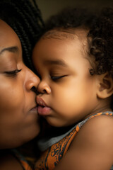 Obraz premium Mother Kissing Sleeping Baby on Cheek