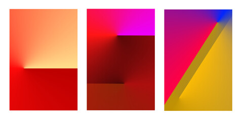 Abstract gradient poster background vector set. Minimalist style cover template with vibrant geometric prism shapes collection. Ideal design for social media, cover, banner, flyer