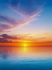 Beautiful sunset over the sea. Reflections of the sky at twilight and the sea for leisure travel on holidays