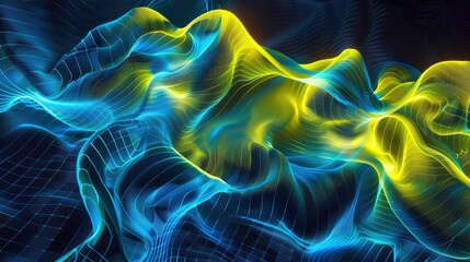 Naklejka premium Dynamic neon yellow and blue flowing lines creating an energetic, playful design.