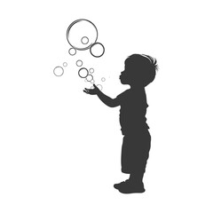 silhouette little boy blow soap bubbles full body black color only