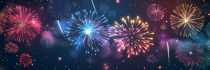 Fototapeta premium Dazzling Fireworks Display Illuminates the Night Sky with Colorful Explosions