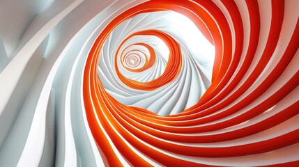 Spiraling neon red and white shapes and curves forming a dynamic, playful design