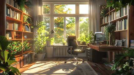 Fototapeta premium Stylish Home Office Spaces of Inspiring Designs for Productivity and Comfort