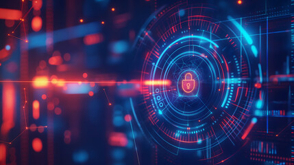 Obraz premium Cybersecurity Concept with Digital Lock Symbol on Abstract Network Background