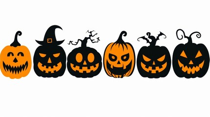 Halloween Pumpkin Faces Illustration, Generative AI