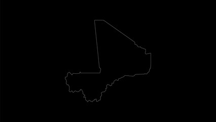 Mali map vector illustration. Drawing with a white line on a black background.