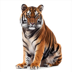 Obraz premium Majestic Bengal Tiger Walking Forward Isolated on White Background