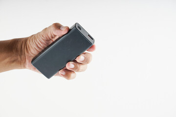 power bank charger with wire on white backgroumd.