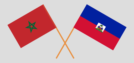 Crossed flags of Morocco and Haiti. Official colors. Correct proportion