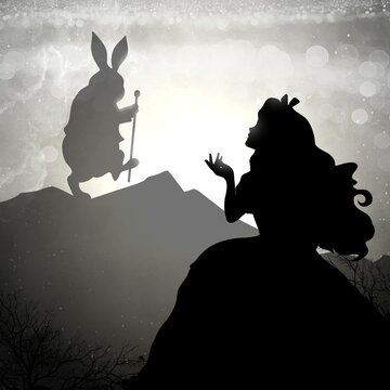 Alice and Rabbit in Wonderland silhouette art