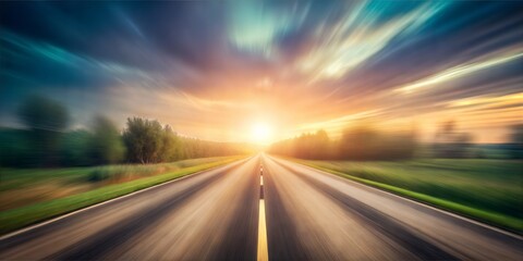 Create an image of a blurred background with a road. Main background colors should be neutral or pastel so as not to distract attention from the main content. The road should be a central element