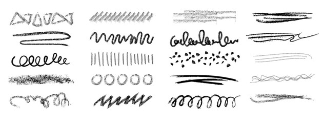Crayon stripe kit, underline charcoal set, black pencil hand drawn collection. line scribble doodle. Sketch marker border, grunge creative text decoration. Underline brushstroke