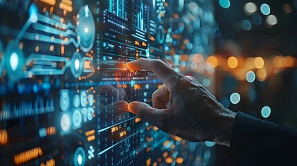 FinTech Startup Analyzing Innovative Finance and Technology Data Merging in Business and Work Concept