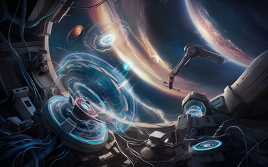 Digital technology and science background.