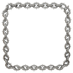 3D illustration features a luminous square formed by sharp-tipped gold chains, a captivating symbol of strength, unity, and timeless connections (transparent background).