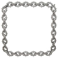  A symbol of strength and unity! This 3D render showcases sharp-tipped gold chains forming a luminous square, a captivating illustration of timeless connections (transparent background).