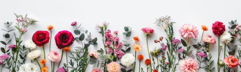 Creative Layout with Beautiful Flowers on White Background
