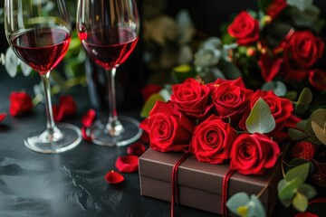 Wine Gift Box with Romantic Roses
