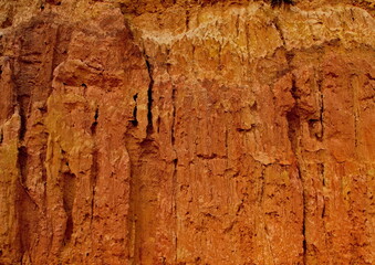 Northern Kyrgyzstan. The unusual texture of red-yellow clay rocks in the famous Skazka Canyon, off the coast of Lake Issyk-Kul.