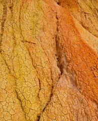 Northern Kyrgyzstan. The unusual texture of red-yellow clay rocks in the famous Skazka Canyon, off the coast of Lake Issyk-Kul.