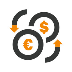foreign currency exchange icon from euros to dollars