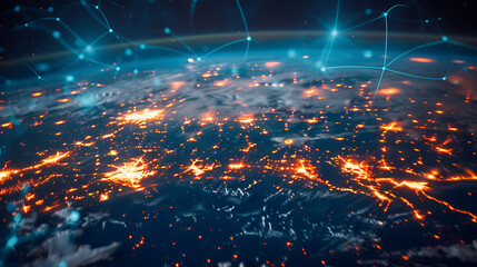 Fototapeta premium Global Data Network: Illuminated Digital Connections Across Continents