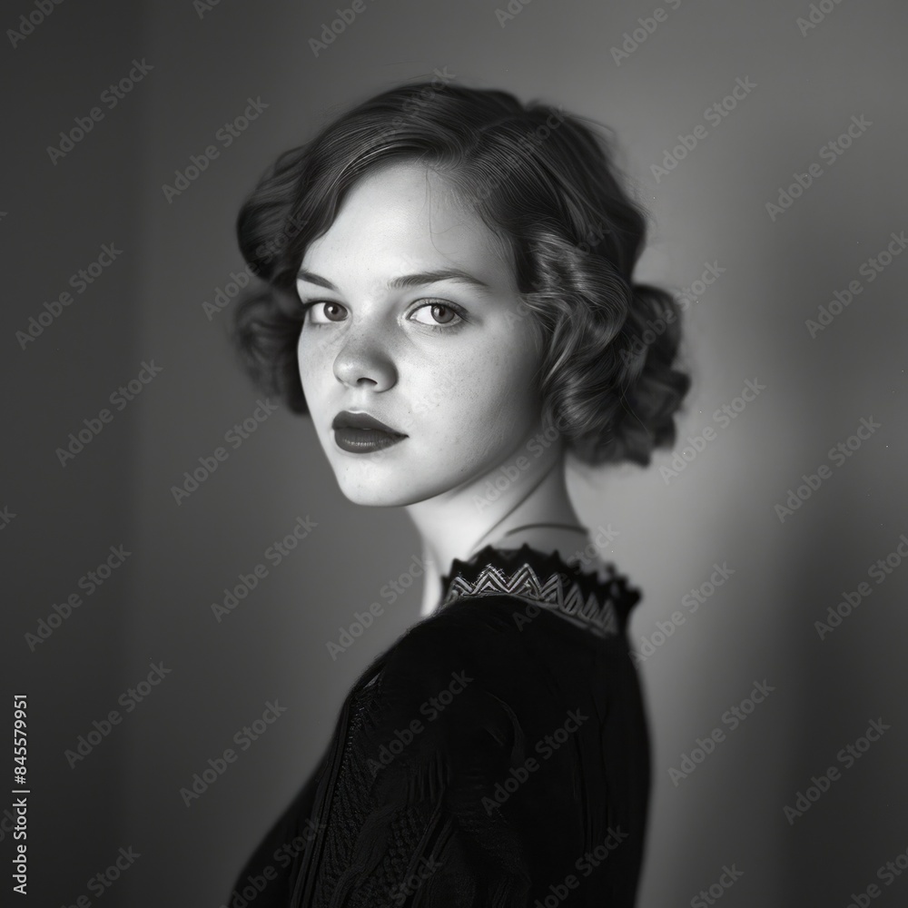 Sticker mystique in monochrome: enigmatic female portrait