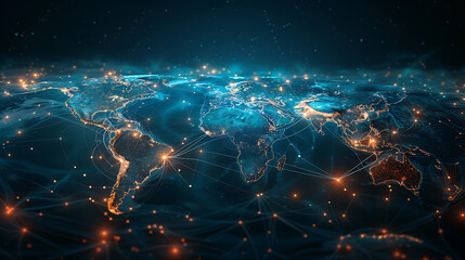 Global Network Digital World Map with Connections