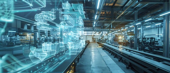 Fototapeta premium Futuristic Holographic Projection of Sustainable Automated Factory Processes