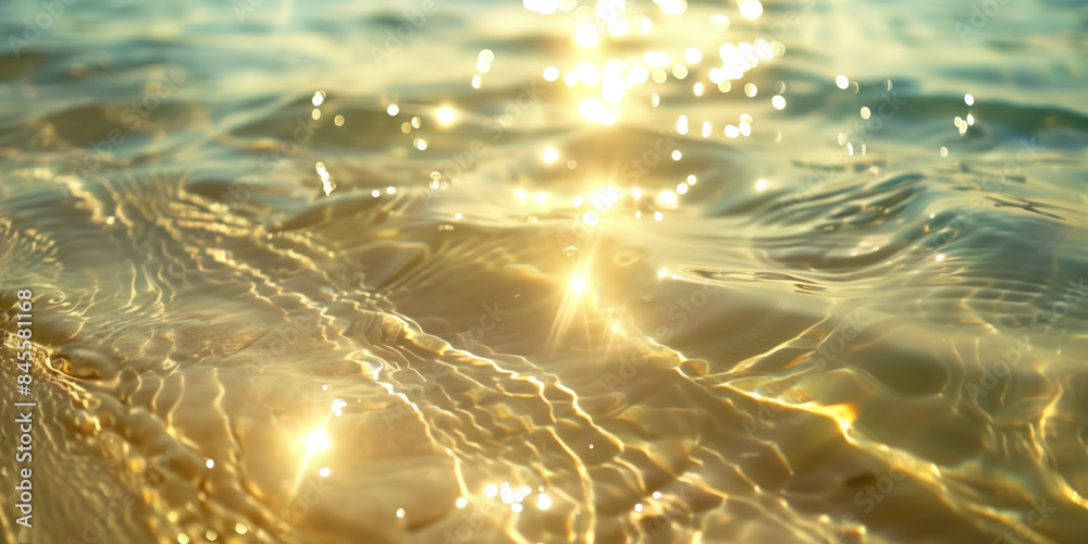 Poster abstract background with blurry lights on sea water. caustics and bokeh. created with generative ai 