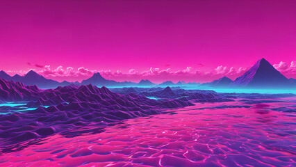 Sky sunset with nature landscape in the pink theme