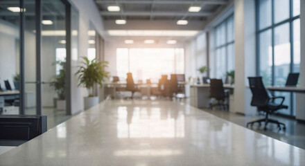 the modern elegance of a white open space office interior with this blur focus. Ideal for use as a background, a clean, minimalist design perfect for content on contemporary