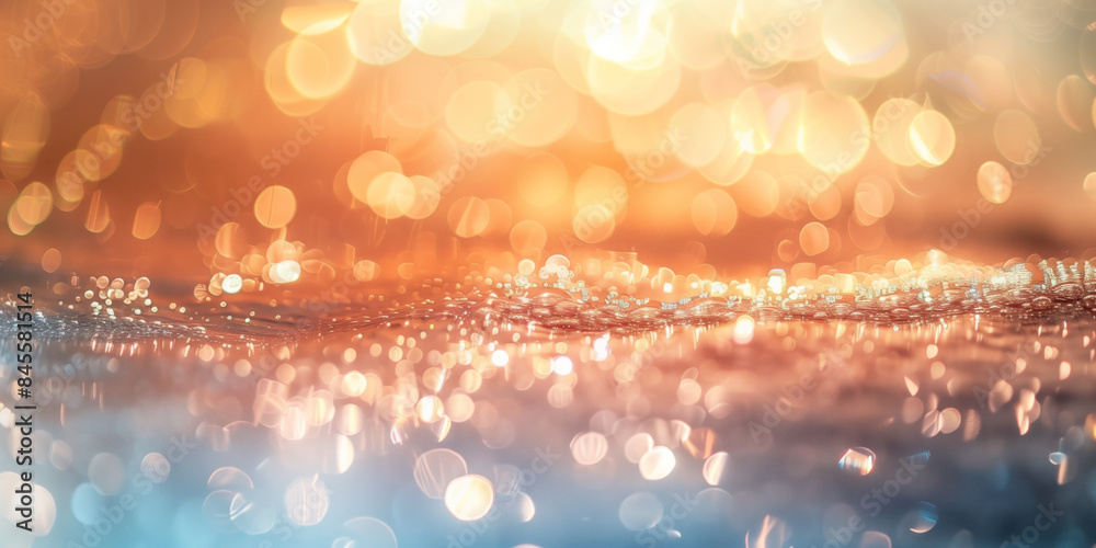 Poster abstract background with blurry lights on sea water. caustics and bokeh. created with generative ai 