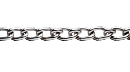 Close-up of a metal chain isolated on transparent background