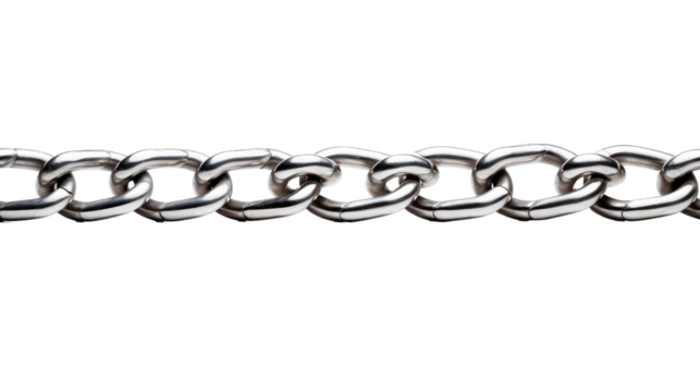 Close-up of a metal chain isolated on transparent background