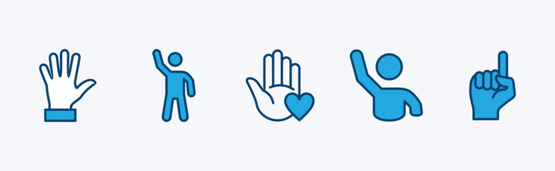 Set of volunteer icon. Containing care, support, point hand fingers, donation, forefinger, solidarity, assistance, hope, social, partnership. Vector illustration