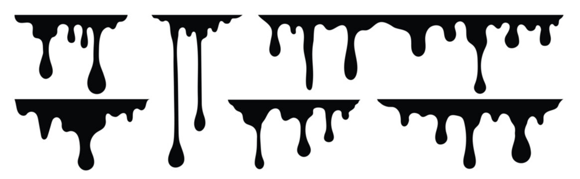 recommend clip art: Black dripping oil stain, melt drips , liquid, ink silhouettes isolated vector illustration.