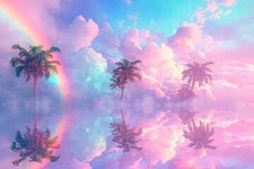 Obraz premium Psychedelic Oasis: Where Stars Meet Palm Trees