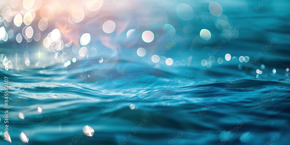 Poster abstract background with blurry lights on sea water. caustics and bokeh. created with generative ai 