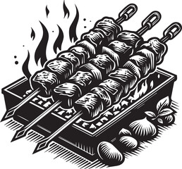 Barbecue Vector Illustration Silhouette. Barbecue grill emblem vintage monochrome for cooking delicious juicy meat on open fire during summer picnic vector illustration