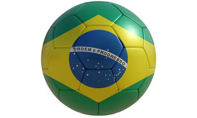 Soccer ball with brazilian flag isolated on white transparent. Football in Brazil