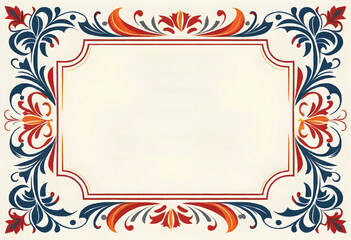 a frame with a floral border design in blue and red
