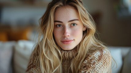 Fototapeta premium Portrait of a young woman in cozy interior