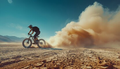Obraz premium Mountain Biker Riding Through Desert Sand
