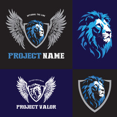 Fully editable vector logo template with unique handrawn lion head and angel wings