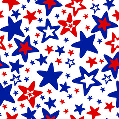 Obraz premium Seamless pattern red and blue stars on white background